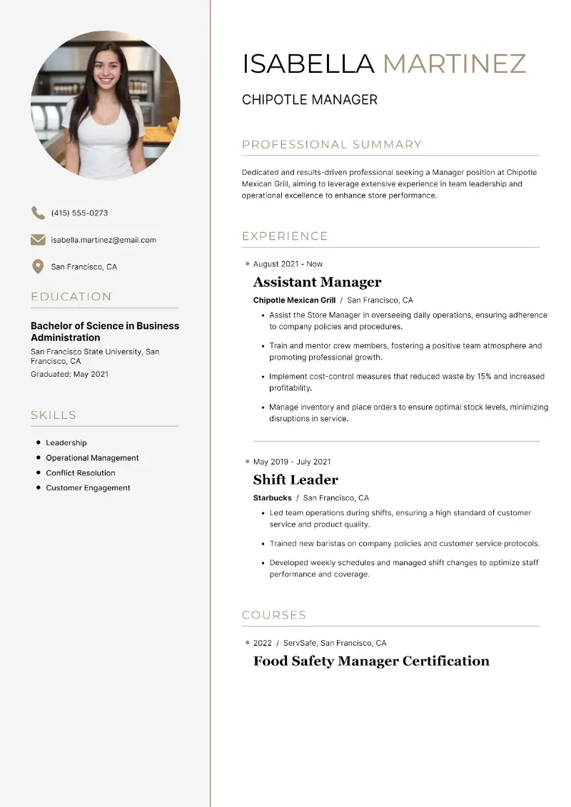 Chipotle Manager Resume Chipotle Manager Resume