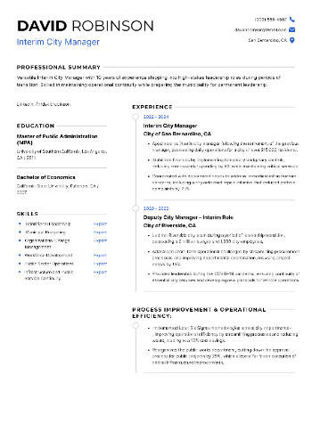 Interim City Manager Resume Interim City Manager Resume