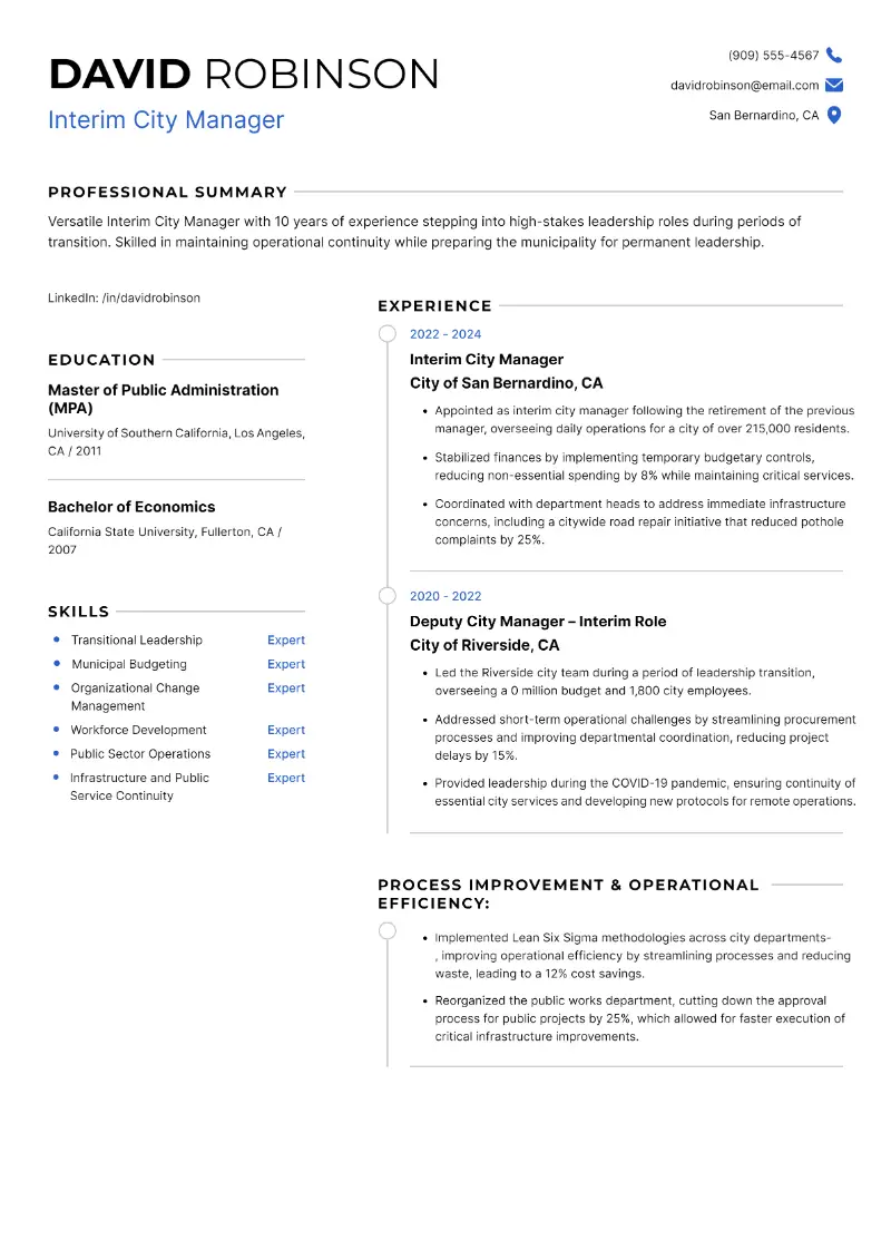 Interim City Manager Resume Interim City Manager Resume