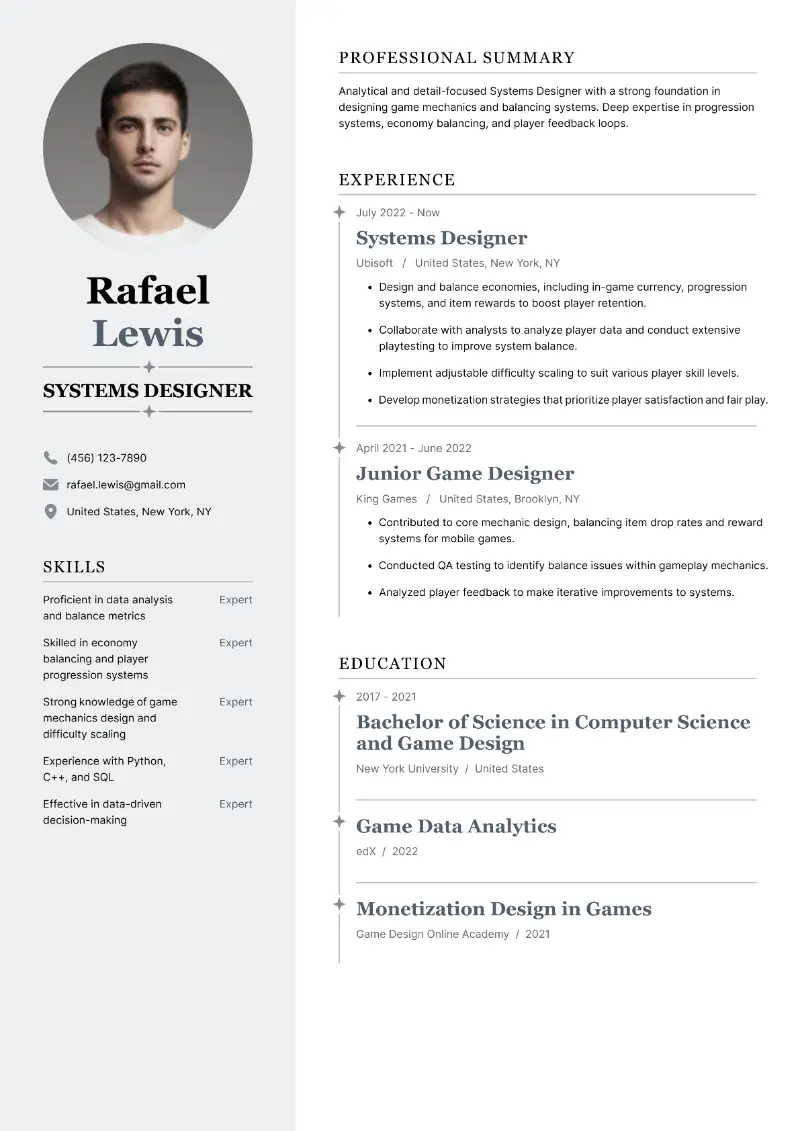 Systems Designer Resume