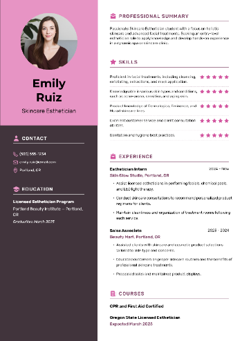 Skincare Esthetician CV Example