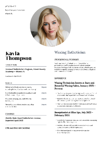Waxing Esthetician Resume Waxing Esthetician Resume