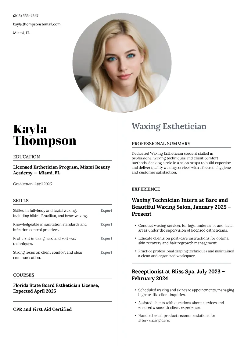 Waxing Esthetician Resume Waxing Esthetician Resume