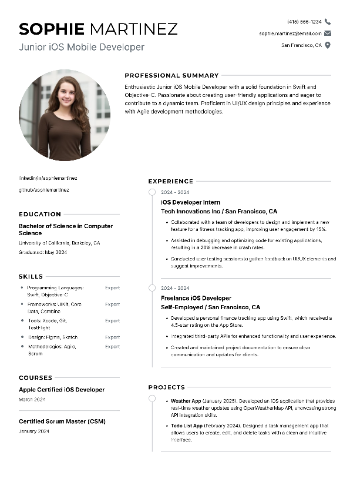 Junior iOS Mobile Developer Resume Junior iOS Mobile Developer Resume