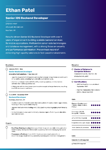 Senior iOS Backend Developer Resume Senior iOS Backend Developer Resume