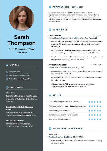 Food Processing Plant Manager Resume Food Processing Plant Manager Resume