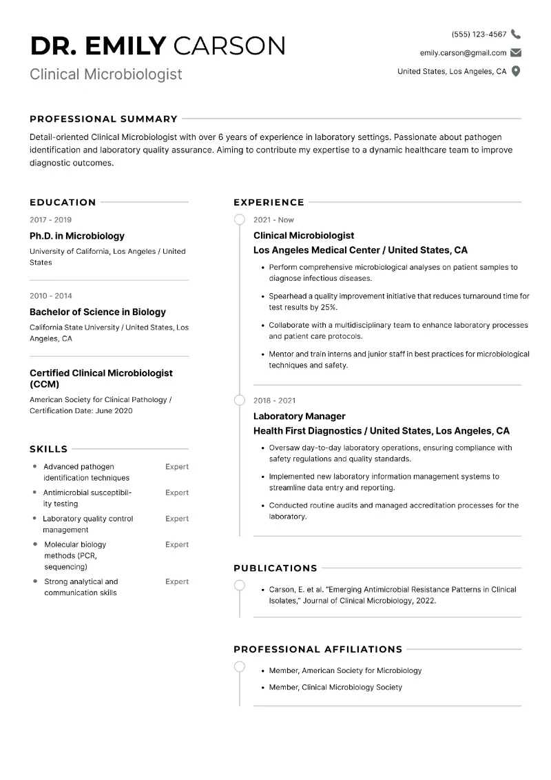 Microbiology Resume: Examples, Templates and Guide for 2025