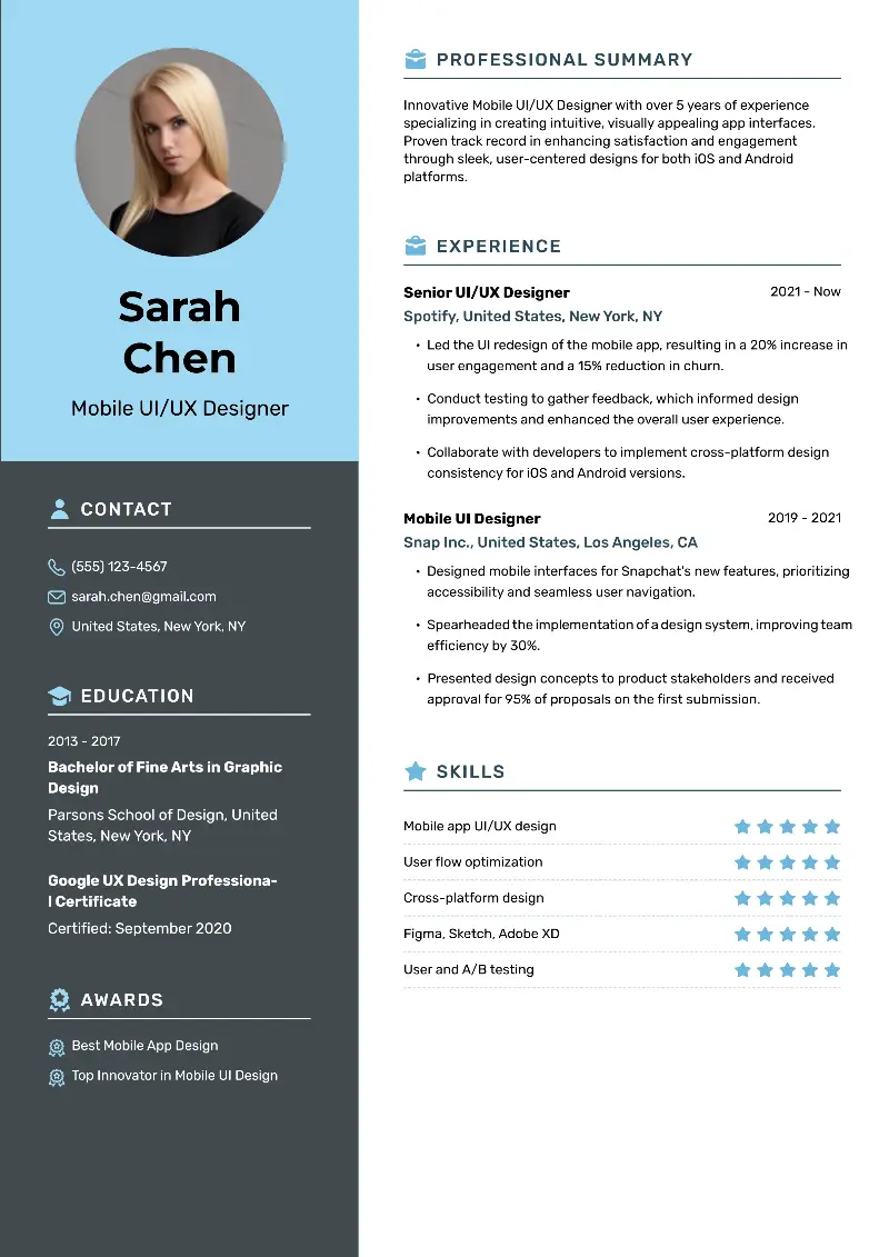 Best UI/UX Designer Resume Examples for 2025