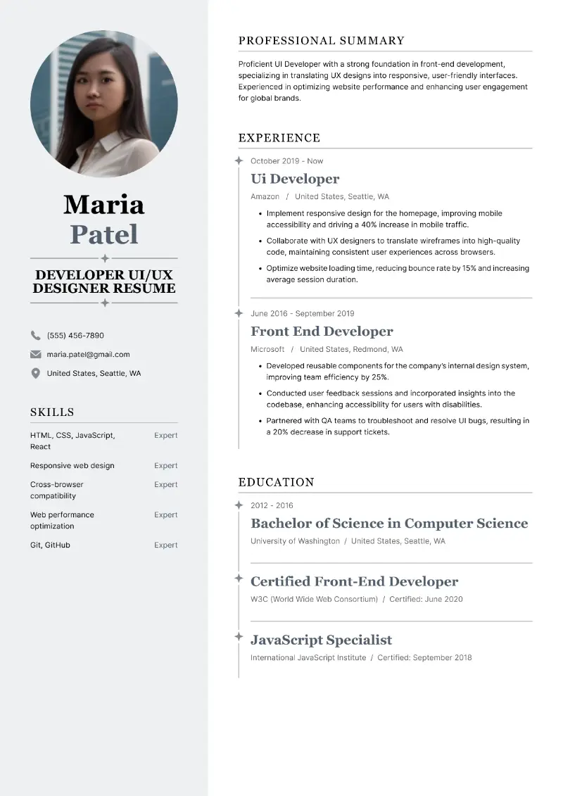 Developer UI/UX Designer Resume Resume Developer UI/UX Designer Resume Resume