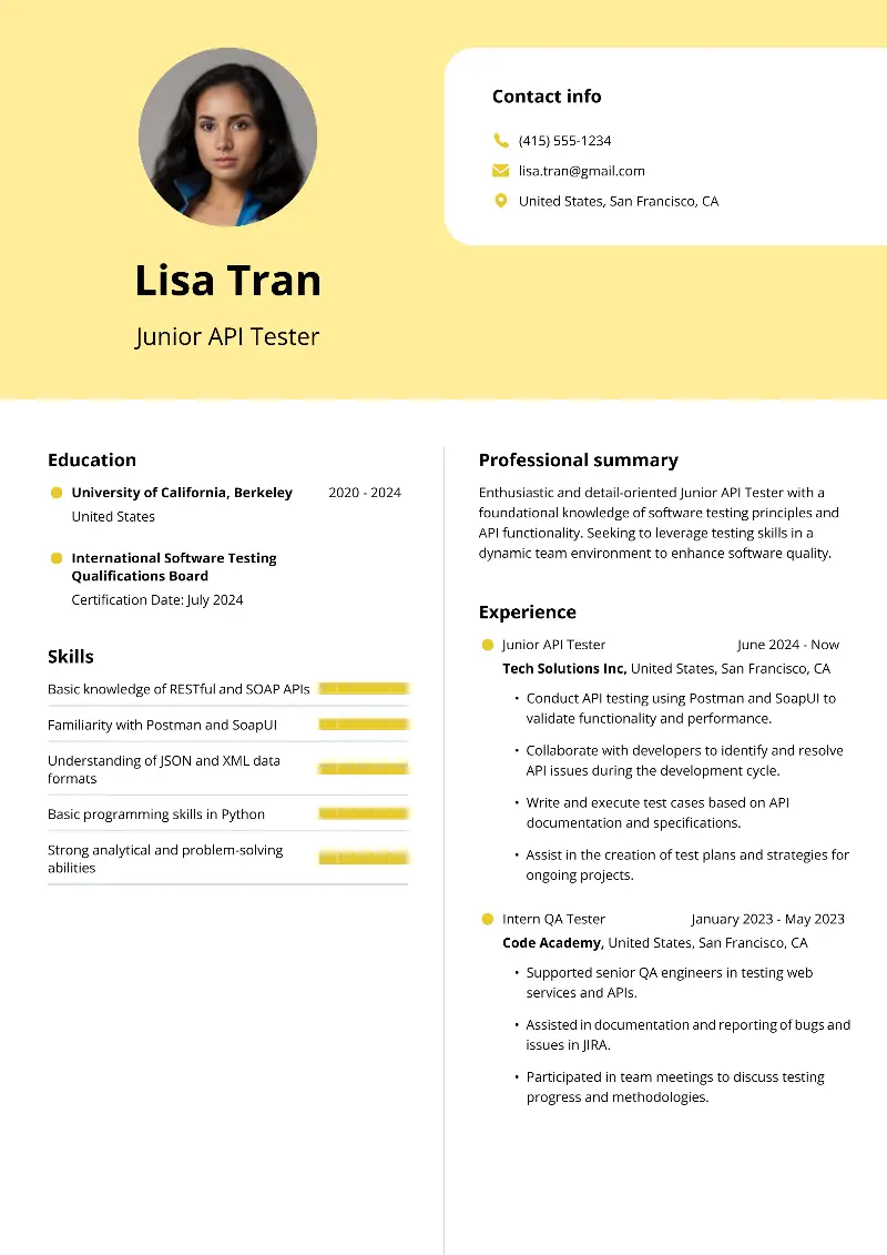 Best API Testing Resume Examples and Templates for 2025