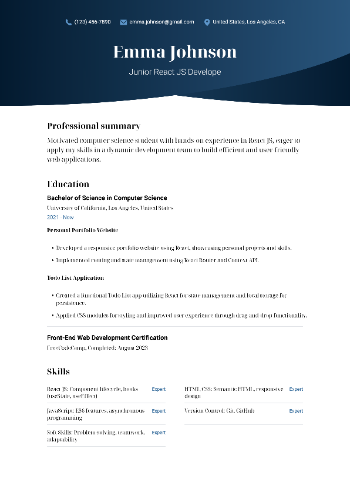 Junior React JS Develope Resume Junior React JS Develope Resume