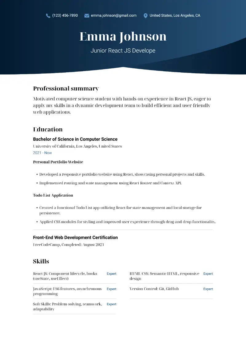 React JS Resume Examples and Templates for 2025