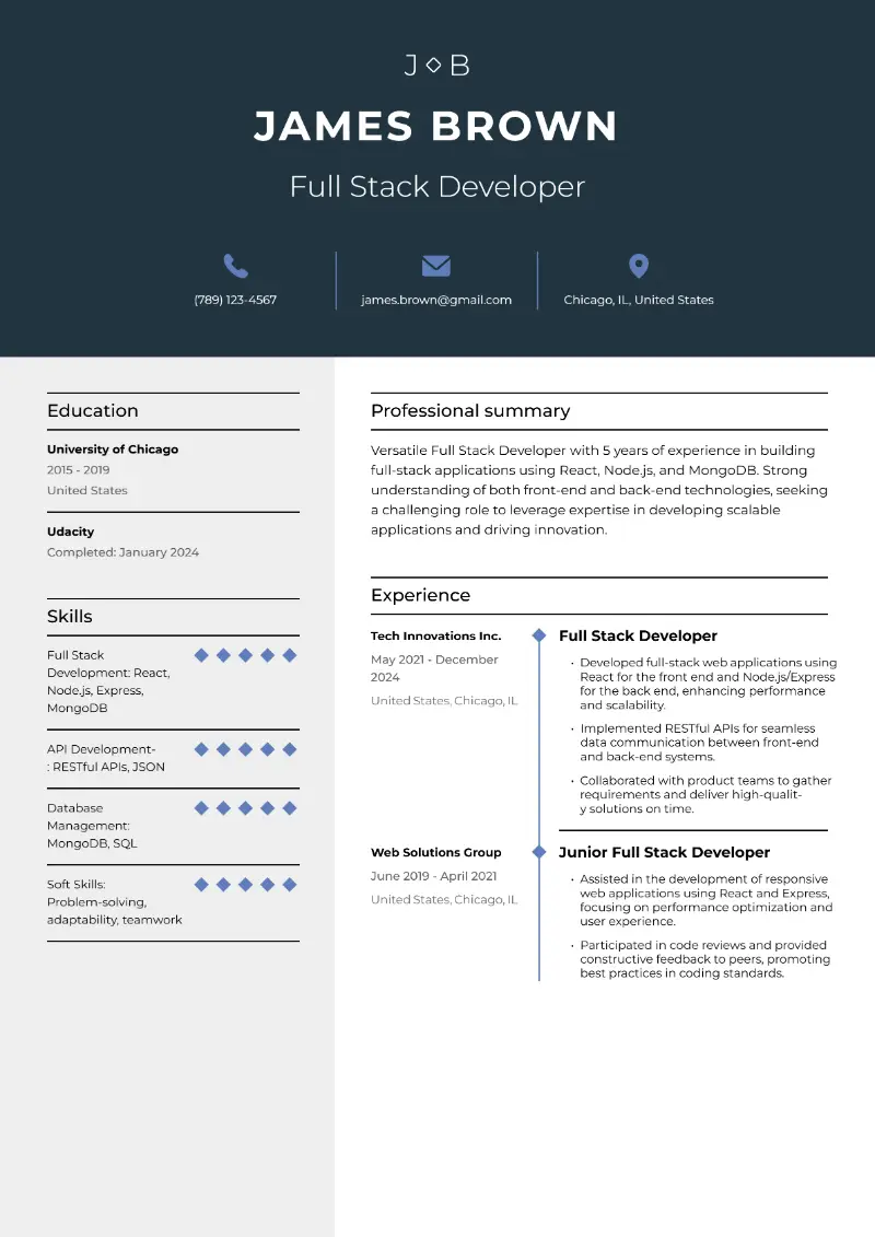 Full Stack Developer Resume Full Stack Developer Resume