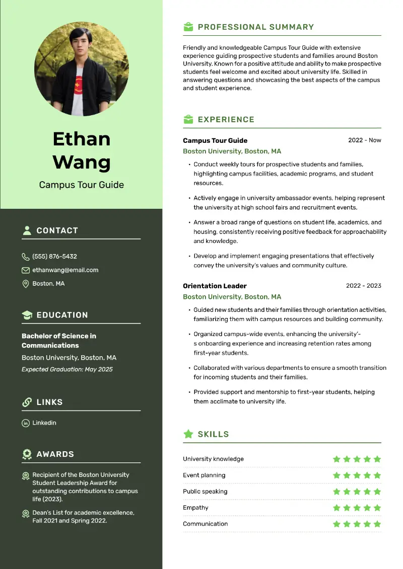 Campus Tour Guide Resume Campus Tour Guide Resume