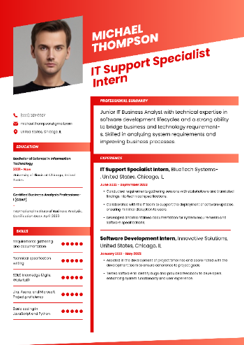 IT Support Specialist Intern Resume