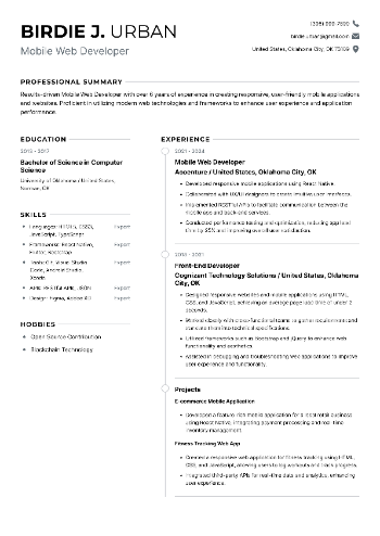 Mobile Web Developer Resume Mobile Web Developer Resume