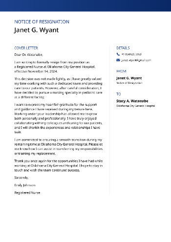 Notice of Resignation Cover Letter Notice of Resignation Cover Letter