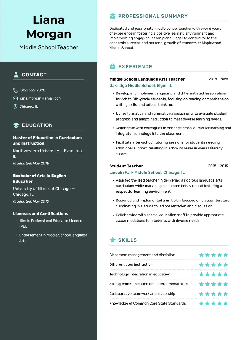 Middle School Teacher Resume Middle School Teacher Resume
