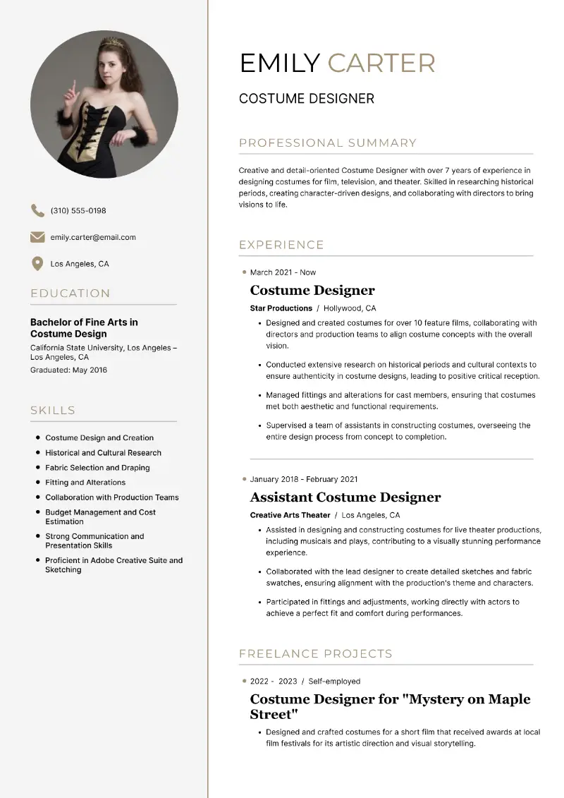 Costume Designer Resume Costume Designer Resume