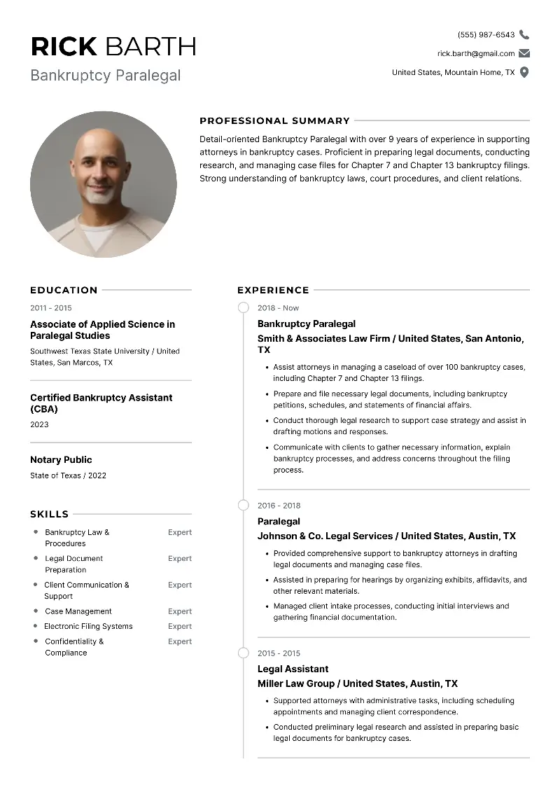 Bankruptcy Paralegal Resume