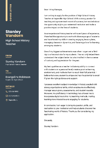 High School History Teacher Cover Letter