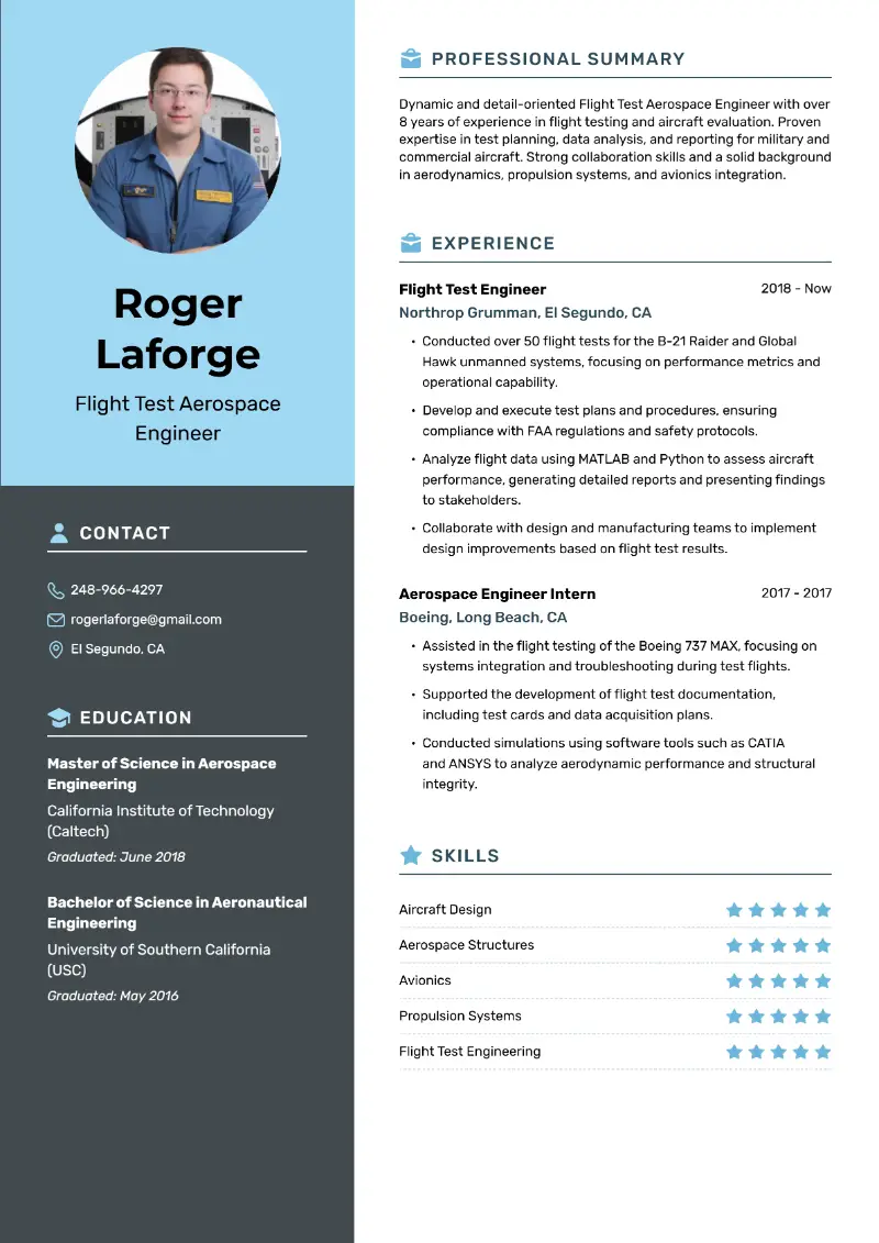 Flight Test Aerospace Engineer Resume Flight Test Aerospace Engineer Resume