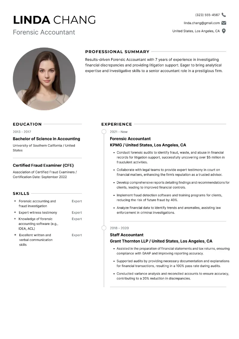Forensic Accountant Resume Forensic Accountant Resume