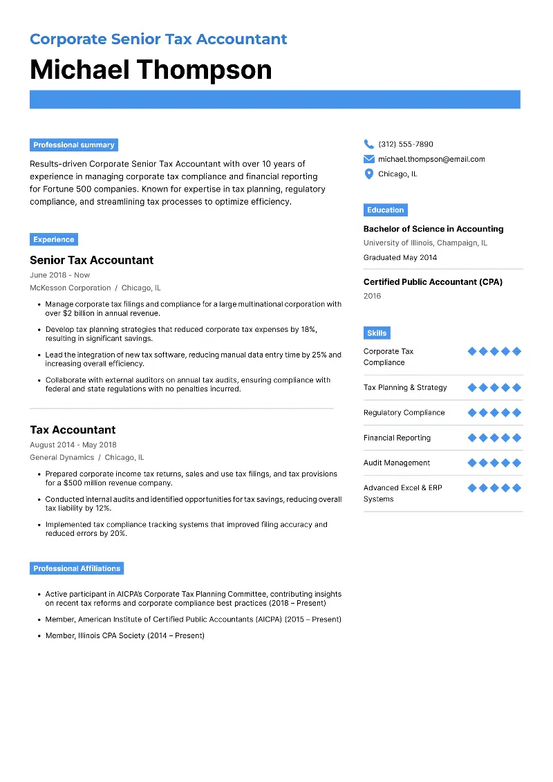 Senior Tax Accountant Resume Guide with Examples for 2025