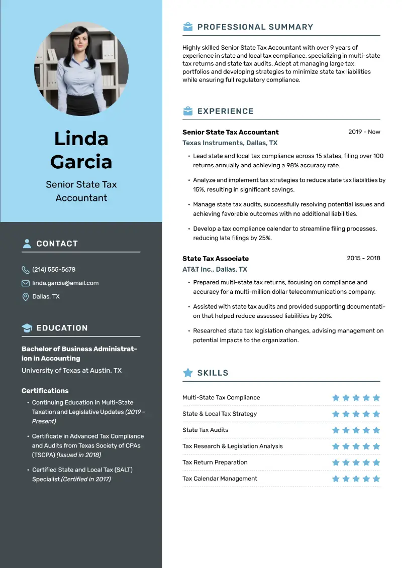 Senior State Tax Accountant Resume Senior State Tax Accountant Resume