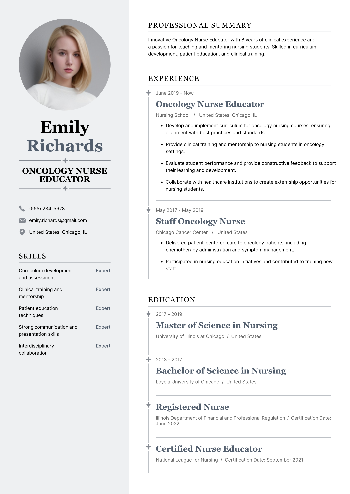 Oncology Nurse Educator Resume