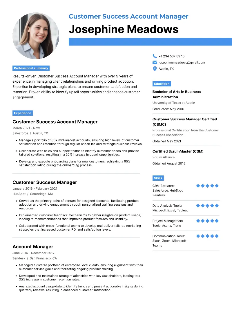 Customer Success Account Manager Resume Customer Success Account Manager Resume