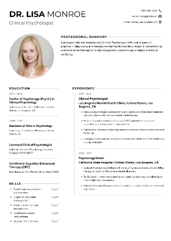 Clinical Psychologist Resume Clinical Psychologist Resume