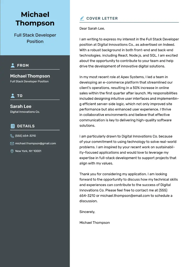Full Stack Developer Position Cover Letter Full Stack Developer Position Cover Letter