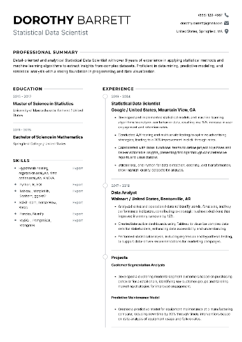 Statistical Data Scientist Resume Statistical Data Scientist Resume