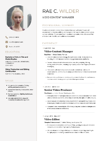 Video Content Manager Resume