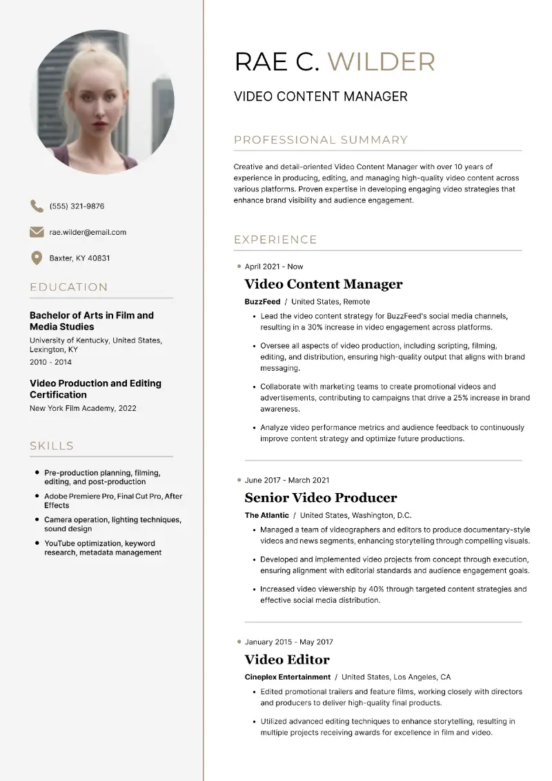 Video Content Manager Resume Video Content Manager Resume