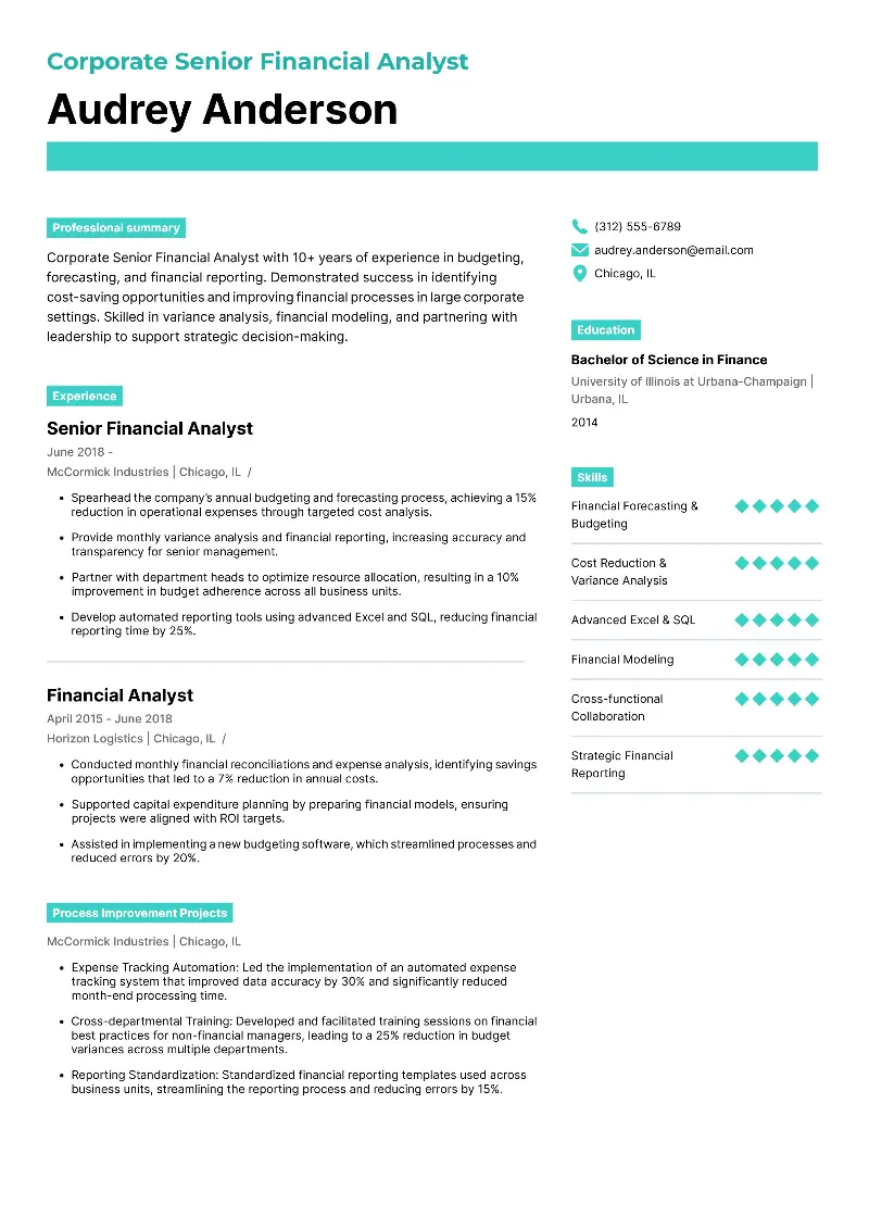 Senior Financial Analyst Resume: Examples and Key Skills