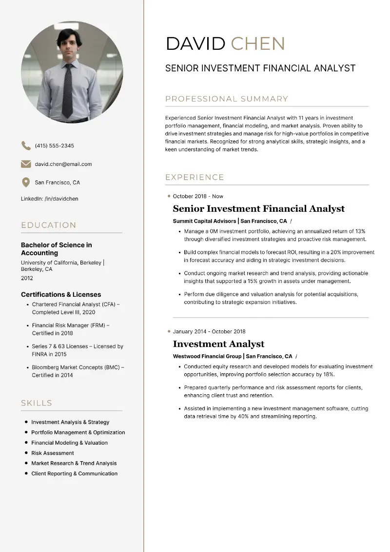 Senior Investment Financial Analyst Resume Senior Investment Financial Analyst Resume
