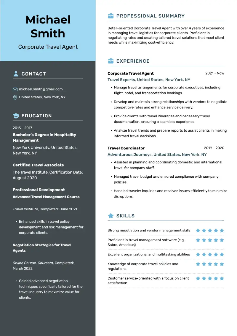 4 Travel Agent Resume Examples (with Guidance)