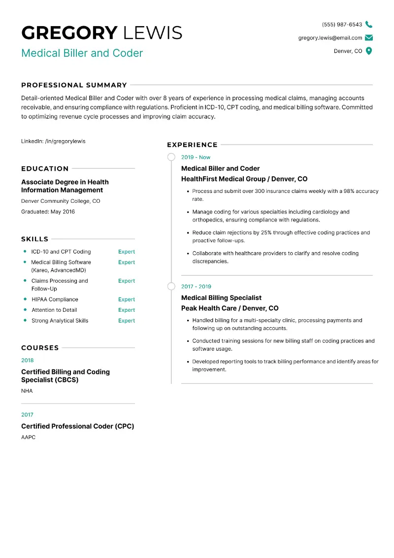 Medical Billing Resume Examples and Tips for 2025