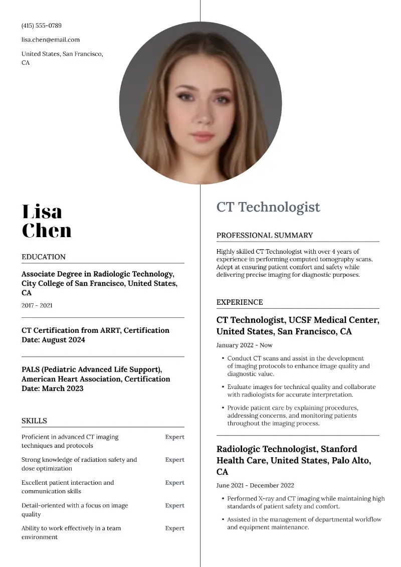 CT Technologist Resume