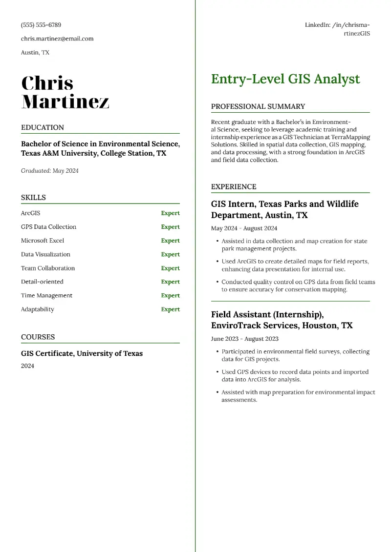 Entry-Level GIS Analyst Resume