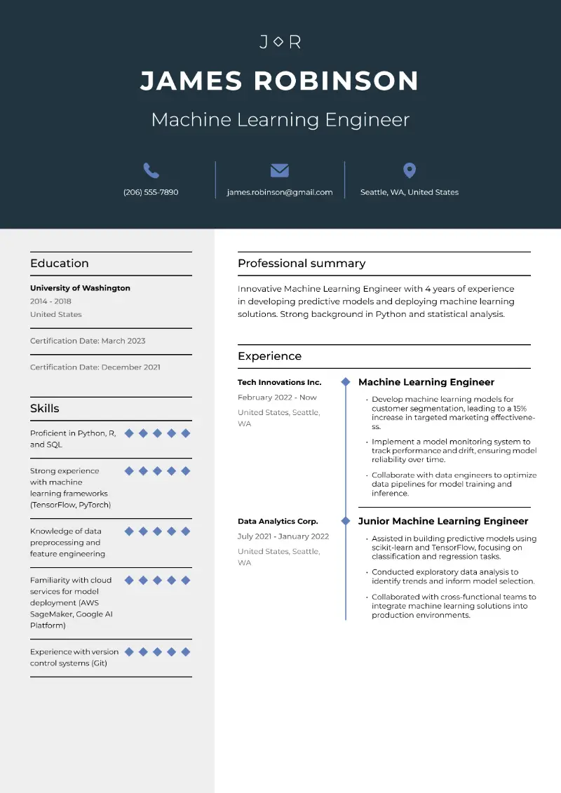 Machine Learning Engineer Resume
