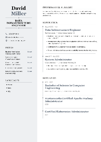 Data Infrastructure Engineer Resume Data Infrastructure Engineer Resume