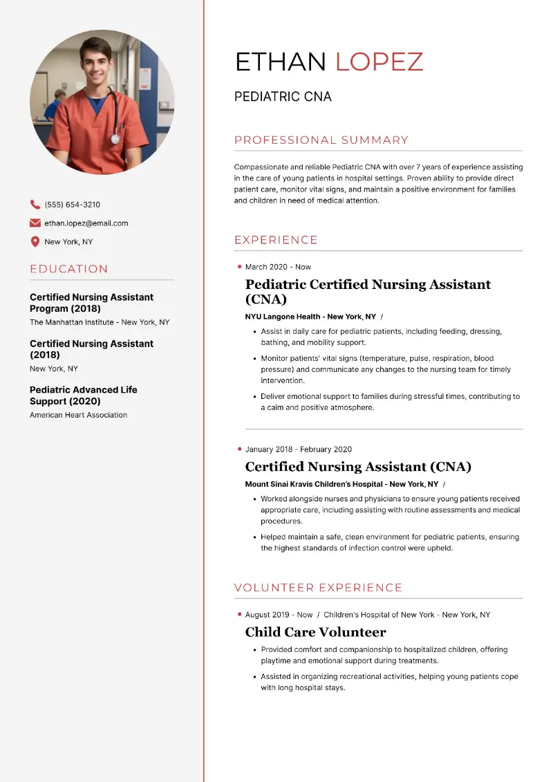 Pediatric CNA Resume