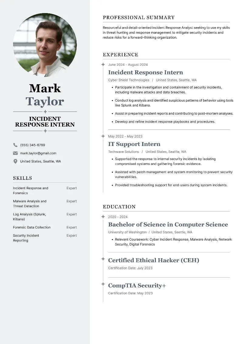Incident Response Intern  Resume