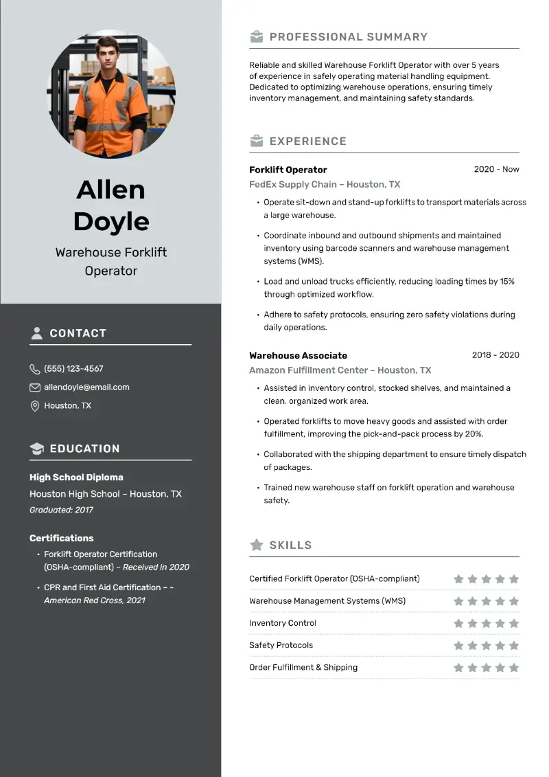 Forklift Operator Resume Examples and Formats for 2025