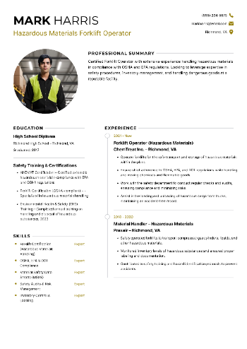Hazardous Materials Forklift Operator Resume Hazardous Materials Forklift Operator Resume