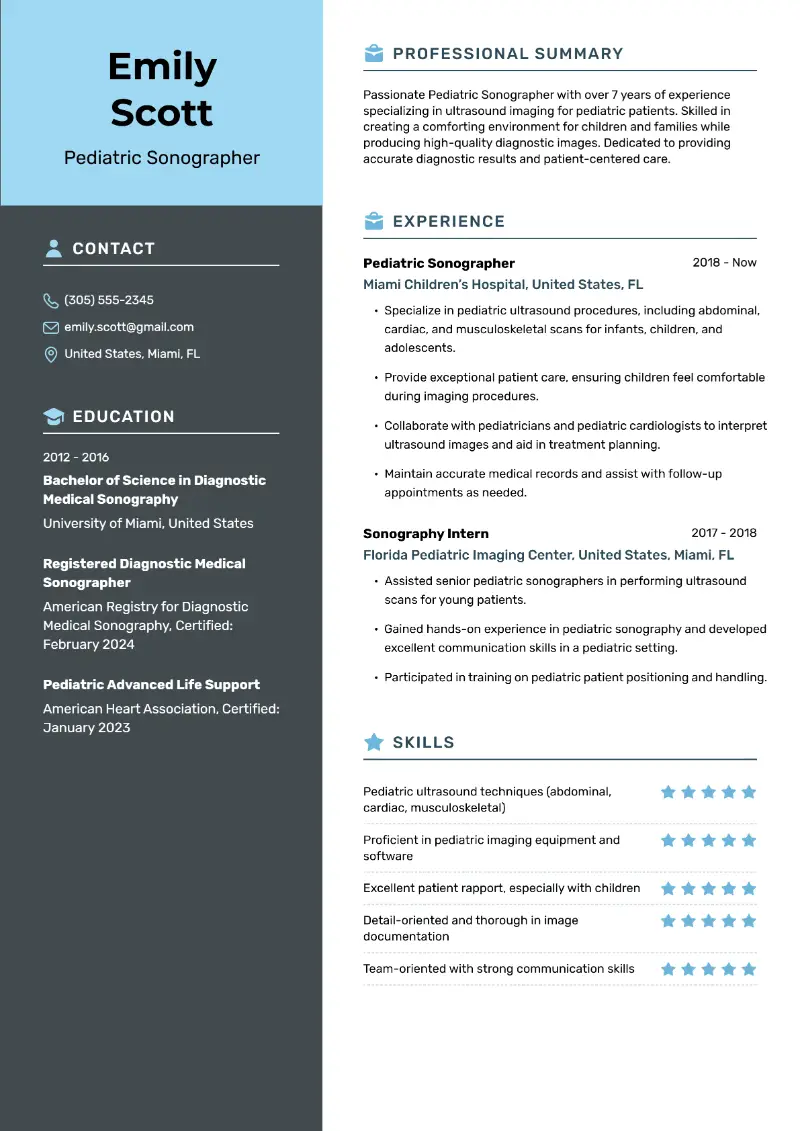 Pediatric Sonographer  Resume Pediatric Sonographer  Resume