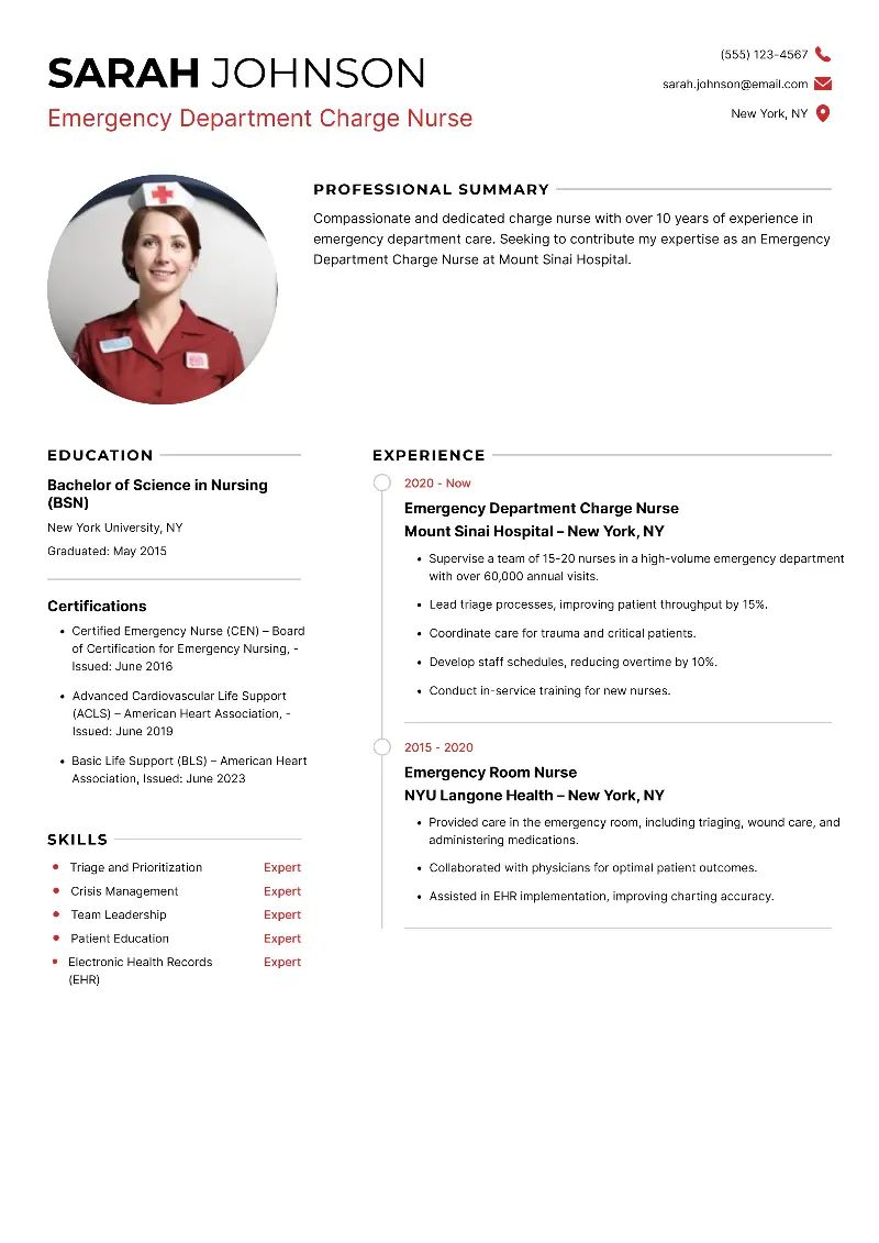 4 Charge Nurse Resume Examples and Templates for 2025